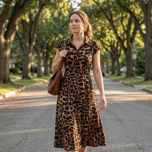 Eleganta sieviešu kleita ar leoparda rakstu