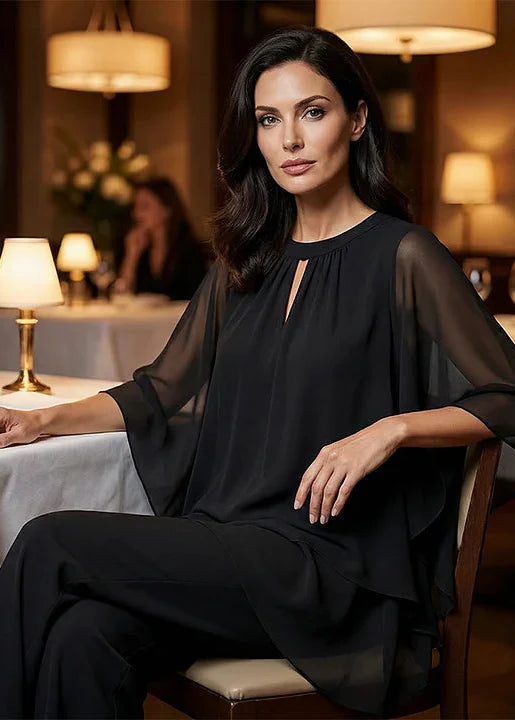 Elegants, sievišķīgs, platu bikšu komplekts