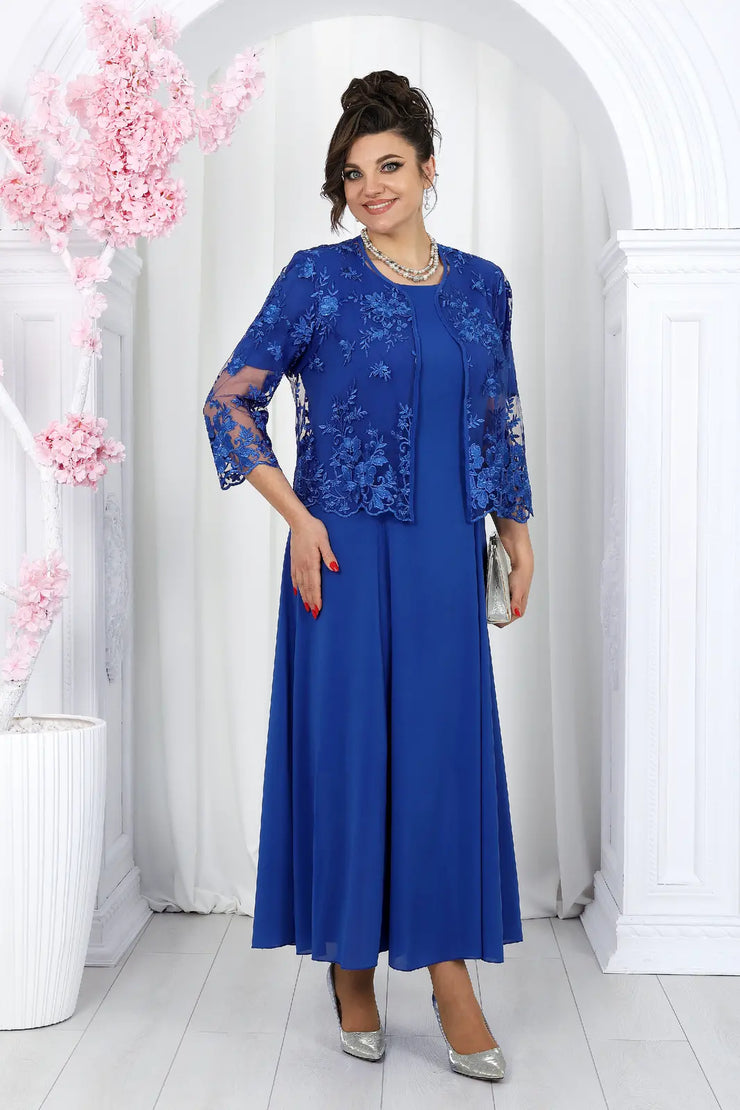 Sieviešu elegants mežģīņu žaketīte un kleita (2 daļu komplekts)