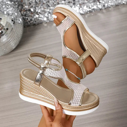 Elegantas sieviešu ortopēdiskās sandales ar ķīļveida zoli
