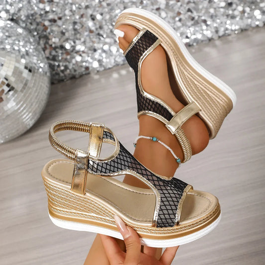 Elegantas sieviešu ortopēdiskās sandales ar ķīļveida zoli