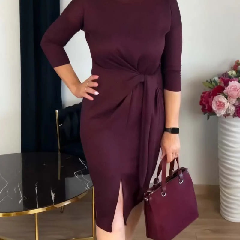 Eleganta midi kleita ar šķēlumu