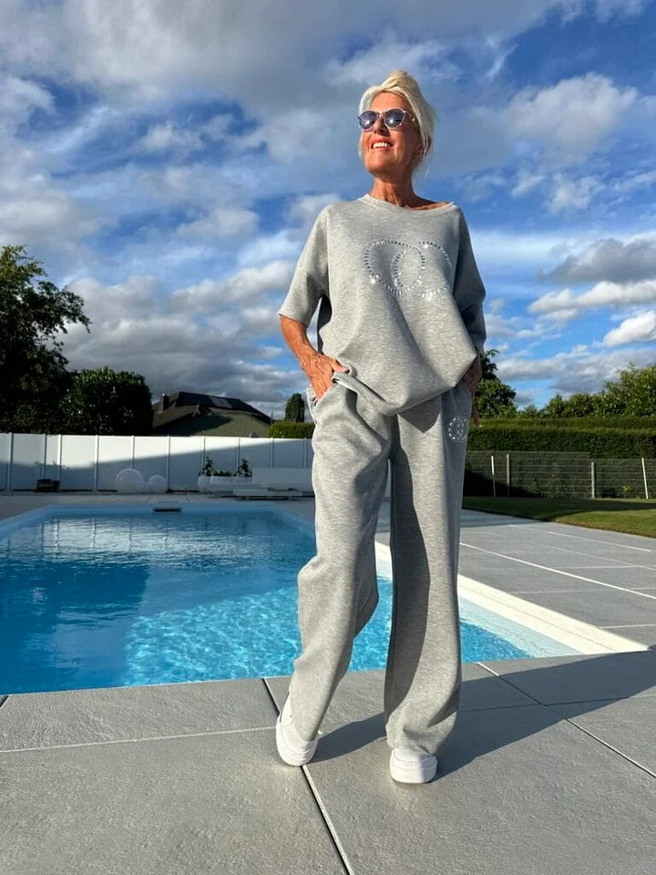 Sieviešu divdaļīgs ikdienas komplekts: blūze un brīva griešanas bikses