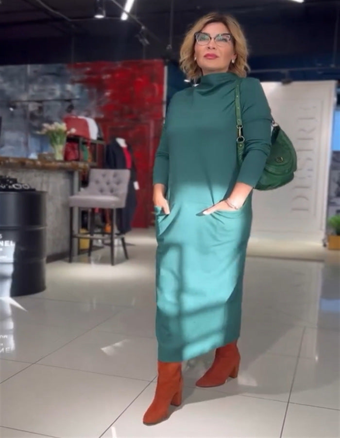 Sieviešu kleita ar apkakli un kabatām