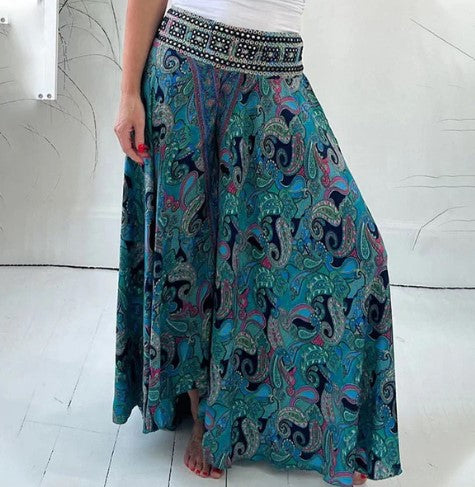 💕Elastīgas jostasvietas bikses ar etnisku rakstu🌸