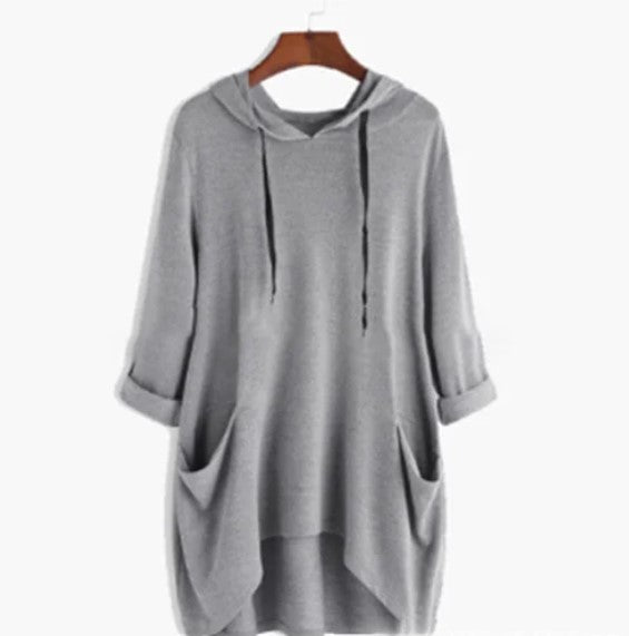 Sieviešu vienkrāsains brīvs džemperis ar kapuci