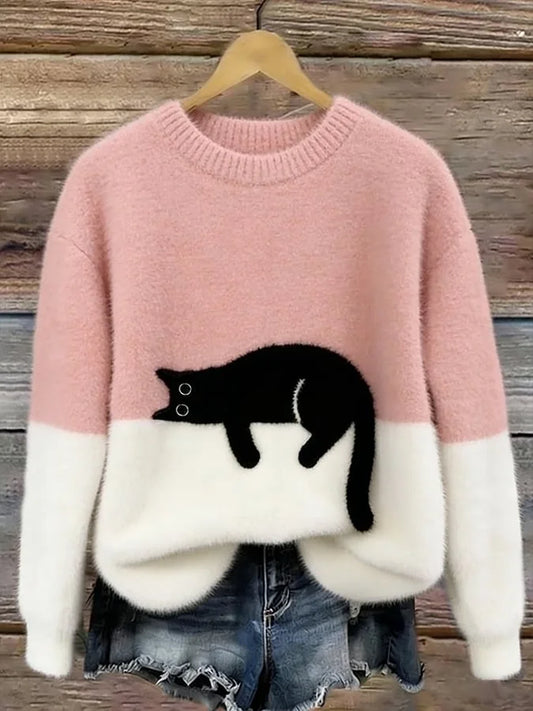 Sieviešu džemperis ar melnu kaķi