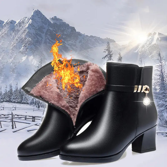 Ziemas ādas zābaki sievietēm