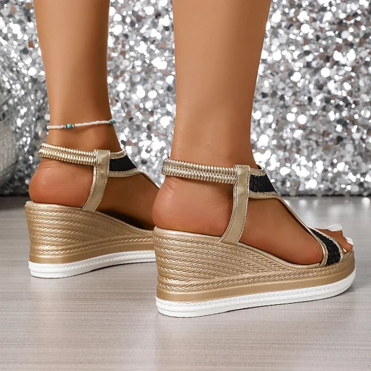 Elegantas sieviešu ortopēdiskās sandales ar ķīļveida zoli