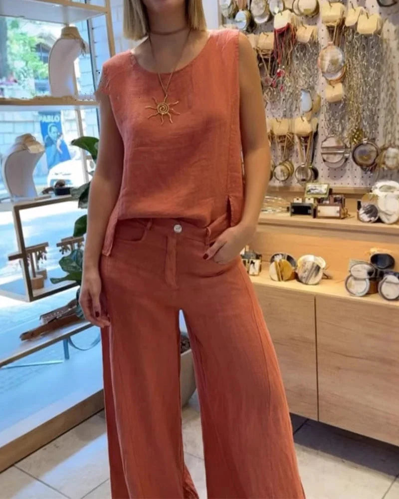 Bezpiedurkņu vienkrāsains kokvilnas un lina komplekts